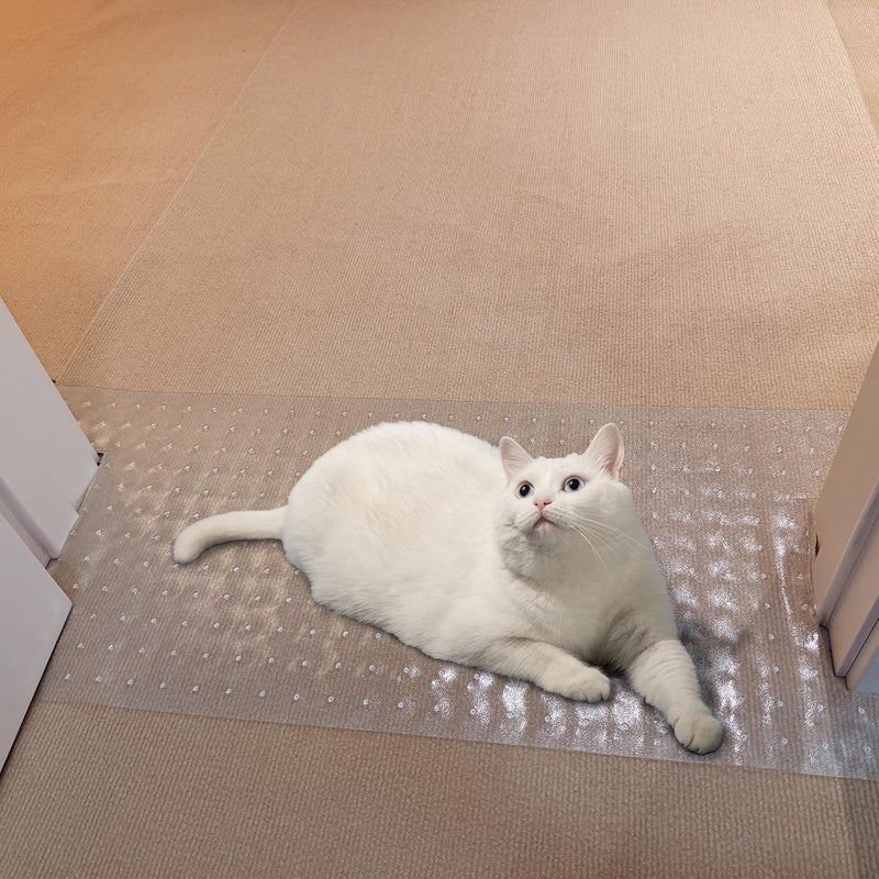 THAMIAO Carpet Protector for Pets Cat Scratch Carpet Protector Easy to Cut Plastic mat for Carpet Anti Scratch Under Door Mat Carpet Scratch Stopper from Cat Dog Scratching 3.6FT (Clear, 3pcs) - Image 1
